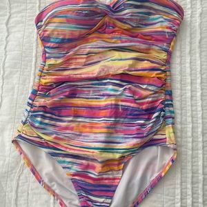 Lauren Ralph Lauren strapless swimsuit and matching sheer cover up.